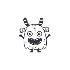 cute monster isolated on white background for coloring pages, magazines. Alien, cartoon character. Sketch, doodle. Vector illustration
