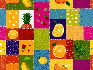Vibrant Fruit Patchwork With Playful Designs