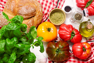 Panzanella Italian summer tomato salad..top veiw.