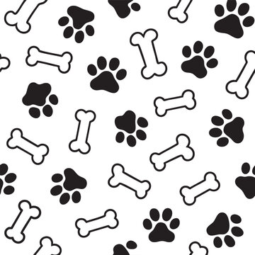 Dog bones and paw prints pattern white background, perfect for pet lovers and animal themed