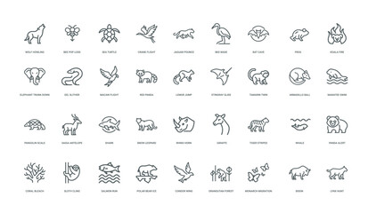 collection linear icons endangered wildlife species environmental concerns