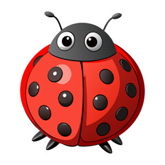Cute cartoon ladybug with big eyes and black spots on a white background