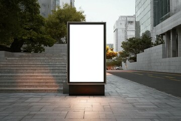 Blank street billboard poster stand mock up in downtown. 3d illustration.
