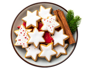 Christmas Cookie Plate with Icing Shapes and Cinnamon, isolated on a transparent background