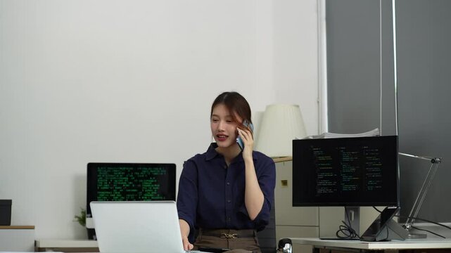 Development programmer female working in website a software and coding technology.