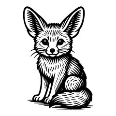 Z Fox Animal Pet Cute Fennec Sitting Black and White Outline Line Art Drawing Illustration