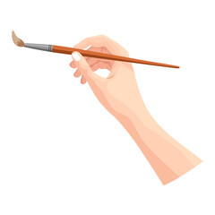 Hand holding paintbrush. Brush painting on white. Art drawing hand of an artist in cartoon style. Vector flat illustration isolated on white background