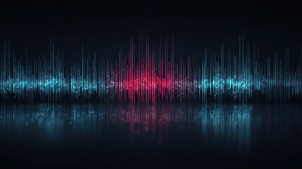Abstract visualization of sound waves with reflection in water on dark background.