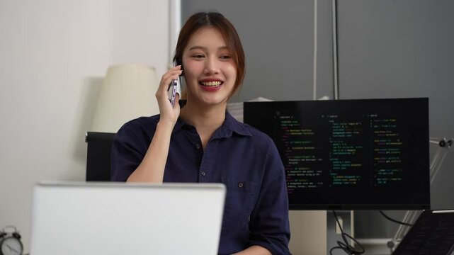 Development programmer female working in website a software and coding technology.