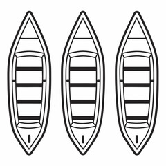 Three identical rowboats lined up side by side in a simple line drawing