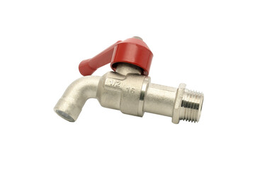 Metal Water Tap with Red Handle Isolated