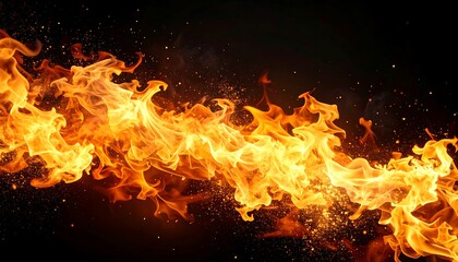 Dynamic Flames Bursting Across a Dark Canvas: A Fiery Display of Energy and Intense Heat