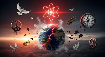 Naklejka premium Abstract Symbolic Illustration Conveying the Social Message of Harm from Nuclear Weapons