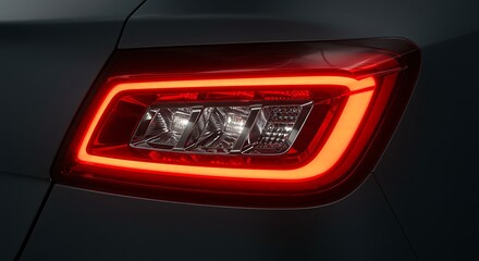 A detailed studio shot of a sleek car wing mirror, crafted from high-gloss carbon fiber and featuring an illuminated LED turn signal indicator. 