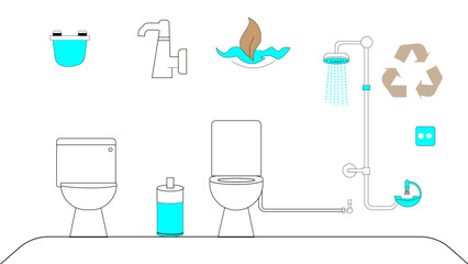  Eco Water Recycling Bathroom Line Icons – Smart Home Ready
 test tubes with blue liquid