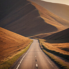country rode through mountains warm colors