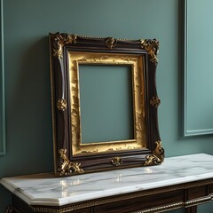 Antique Gold-Leaf Ornate Frame on Emerald Green Wall