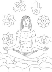 Peaceful Line Art Illustration of a Woman Meditating, Embodying Tranquility, Mindfulness, and Spiritual Wellness.