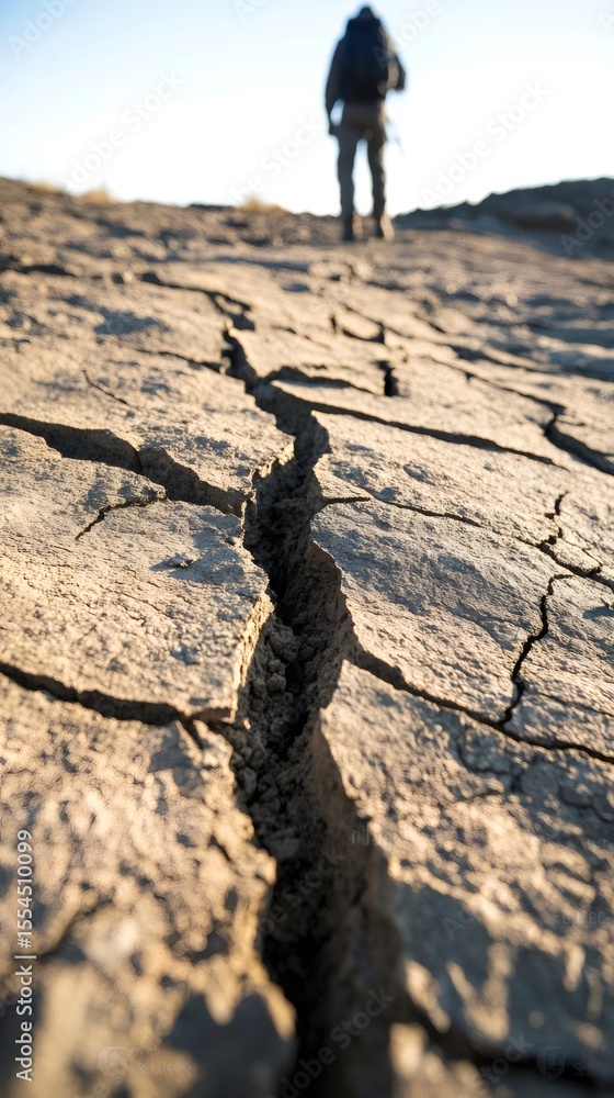 Poster ground breaking apart during devastating earthquake, deep earth cracks revealing geological destruct