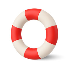 3d red striped lifebuoy, isolated on white background. Lifebuoy icon in 3d vector illustration. Vector illustration