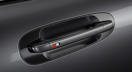 A detailed macro shot of a modern car door handle, highlighting sophisticated automotive design. 