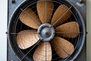 Close Up of Rusted Industrial Metal Fan with Brown Blades