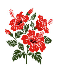 Hibiscus Flower Bouquet. Illustration on Transparent Background for Floral Art, PNG 