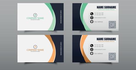 Vector set of modern business card templates with minimalist layout in orange and green tones. Suitable for professional or corporate branding.
