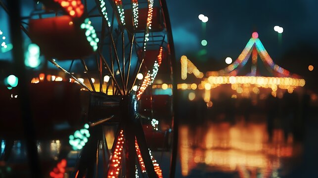 Carnival at night with Ferris wheel and lively lights