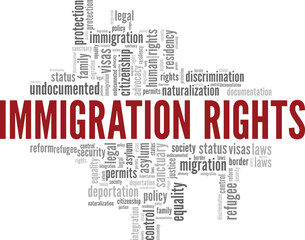 Immigration Rights word cloud conceptual design isolated on white background.
