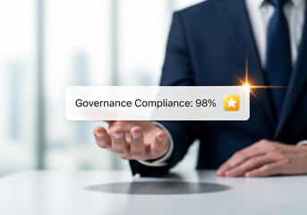 Photo of a businessman presents a governance compliance message