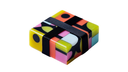 Colorful Geometric Gift Box on Transparent Background

