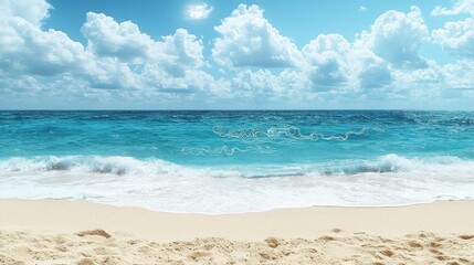Obraz premium Turquoise Ocean With Waves and Clouds Background in The Beautiful Sunny Day