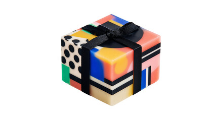Colorful Geometric Gift Box on Transparent Background


