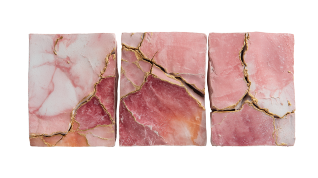 Pink and Gold Marble Tiles on Transparent Background

