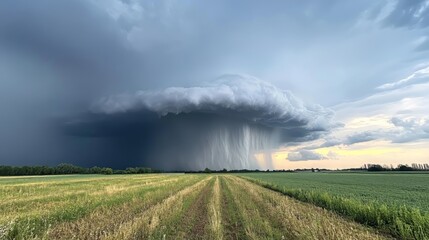 Black cloud and thunderstorm before rain