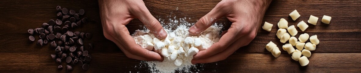 Extreme Close-Up of Male Hands Breaking White Rocks and Brown Nuts on Table