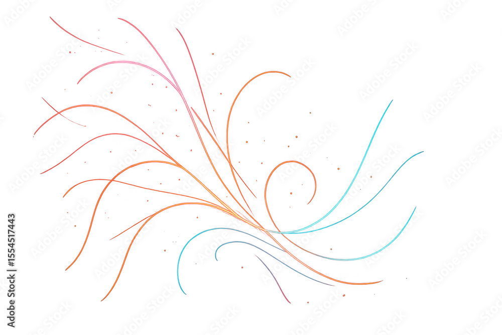 Poster colorful light trails creating a dynamic and vibrant design element on a transparent background