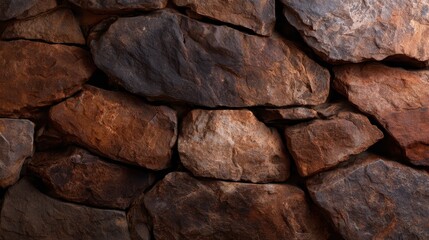 This captivating image showcases a rugged rock wall with diverse shades of brown, highlighting the beauty of natural stone formations in a rugged outdoor environment.