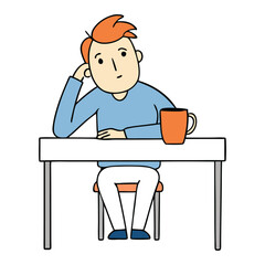 A tired man sits slouched at his desk, eyes weary, clutching a steaming coffee mug—seeking a moment of calm amid a long, exhausting workday.
