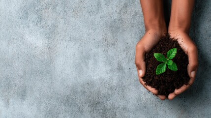 This image portrays a pair of hands cradling soil with a small green plant sprouting, symbolizing growth, care, and the importance of nurturing our environment.