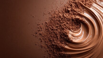 An artistic arrangement of swirled chocolate and cocoa powder on a textured surface, embodying richness, indulgence, and the beauty of culinary artistry.