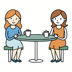 Two young fashionable women enjoy coffee together, laughing and chatting at a cozy café, wearing trendy outfits and sunglasses, capturing a chic, relaxed moment.
