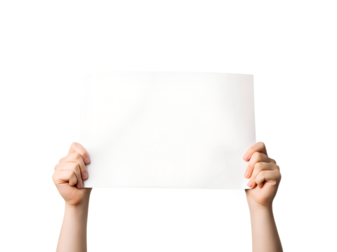 Hand holding blank paper isolated on transparent background Remove png, Clipping Path, pen tool