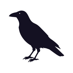 Standing crow silhouette, simple vector bird icon.