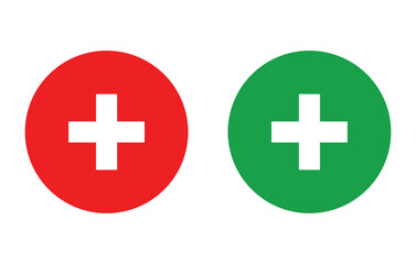 Fototapeta premium Medical Cross Icons Red and Green Plus Symbols for Healthcare Design, Medical Apps, and Website Interface