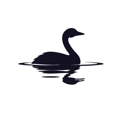 Swan Swimming on Water Silhouette Vector Icon with Reflection.