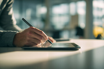 Naklejka premium Person using stylus on tablet screen hand drawing