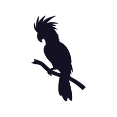 Cockatoo Parrot Perching on Branch Silhouette Icon.