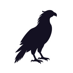 Fantasy Griffin or Harpy Eagle Silhouette Vector Icon.